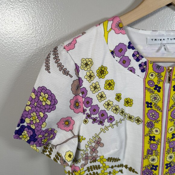 Trina Turk Arboretum Full Zip Mini Dress Size 6 Floral Retro Mod Palm Beach - Picture 5 of 10